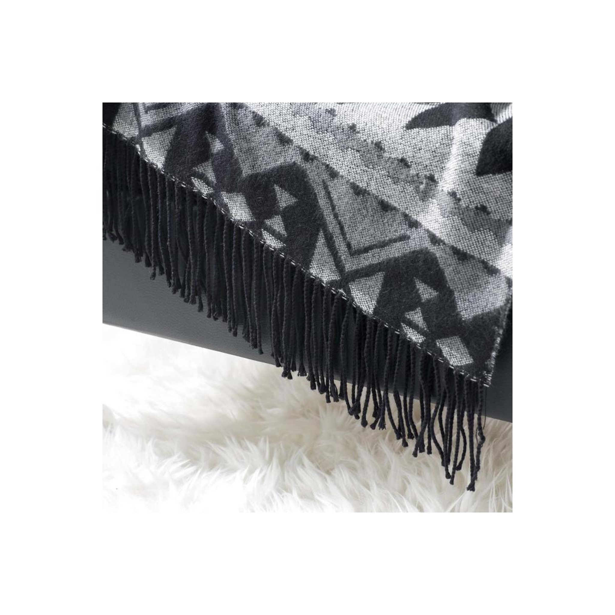Voir la diapositive 2 : Douceur d'Intérieur Plaid à franges jacquard  rodeo  120x150cm noir