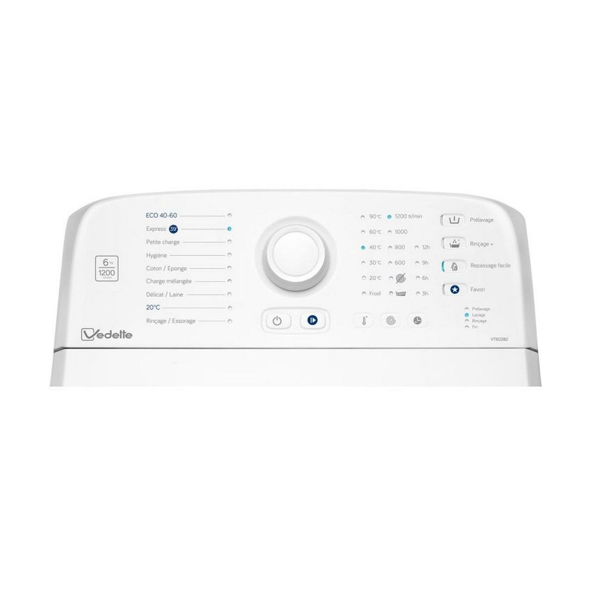 Vedette Lave-linge top 6kg 1200 tours/min - VT602B2