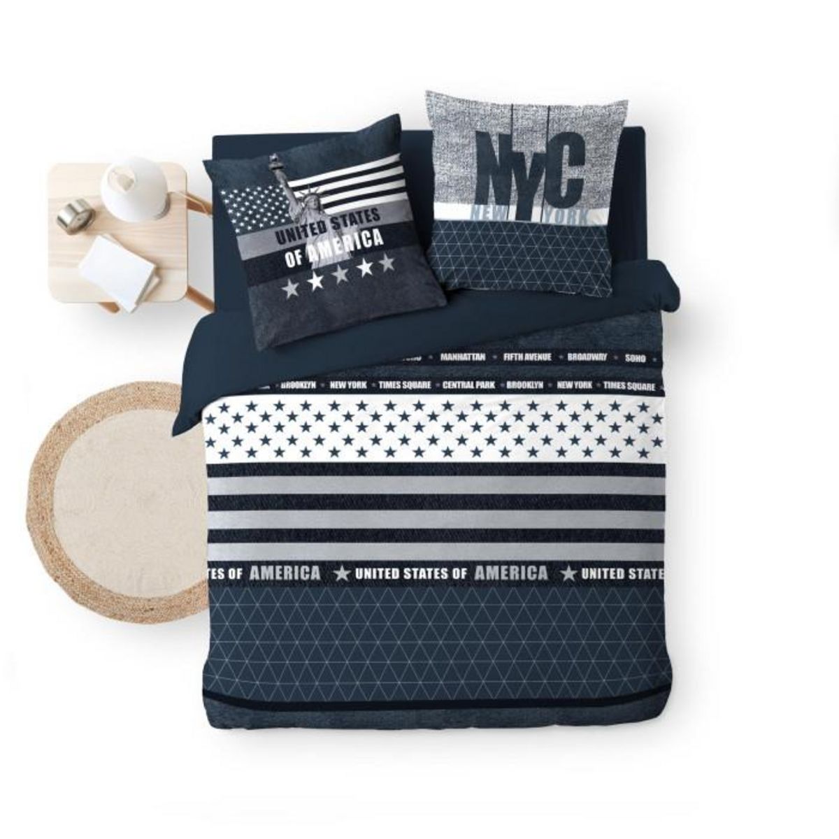 Paris Prix Parure de Lit 3 Pièces  States  240x220cm Bleu