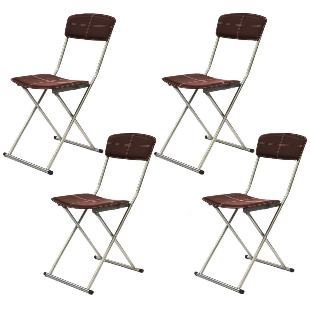 TOILINUX Lot de 4 Chaises pliantes avec surpiqûres - Marron