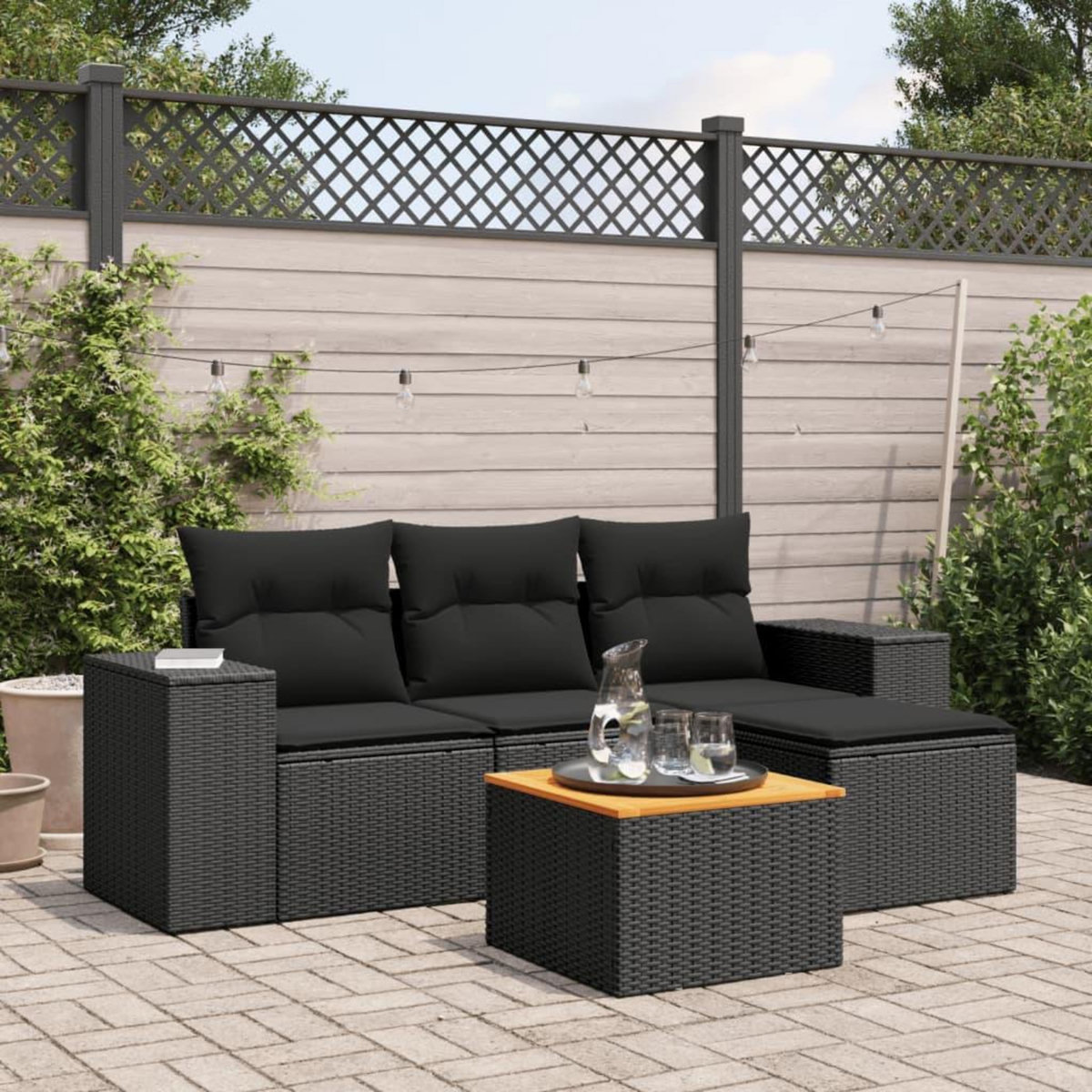 VIDAXL Salon de jardin 5 pcs avec coussins noir resine tressee