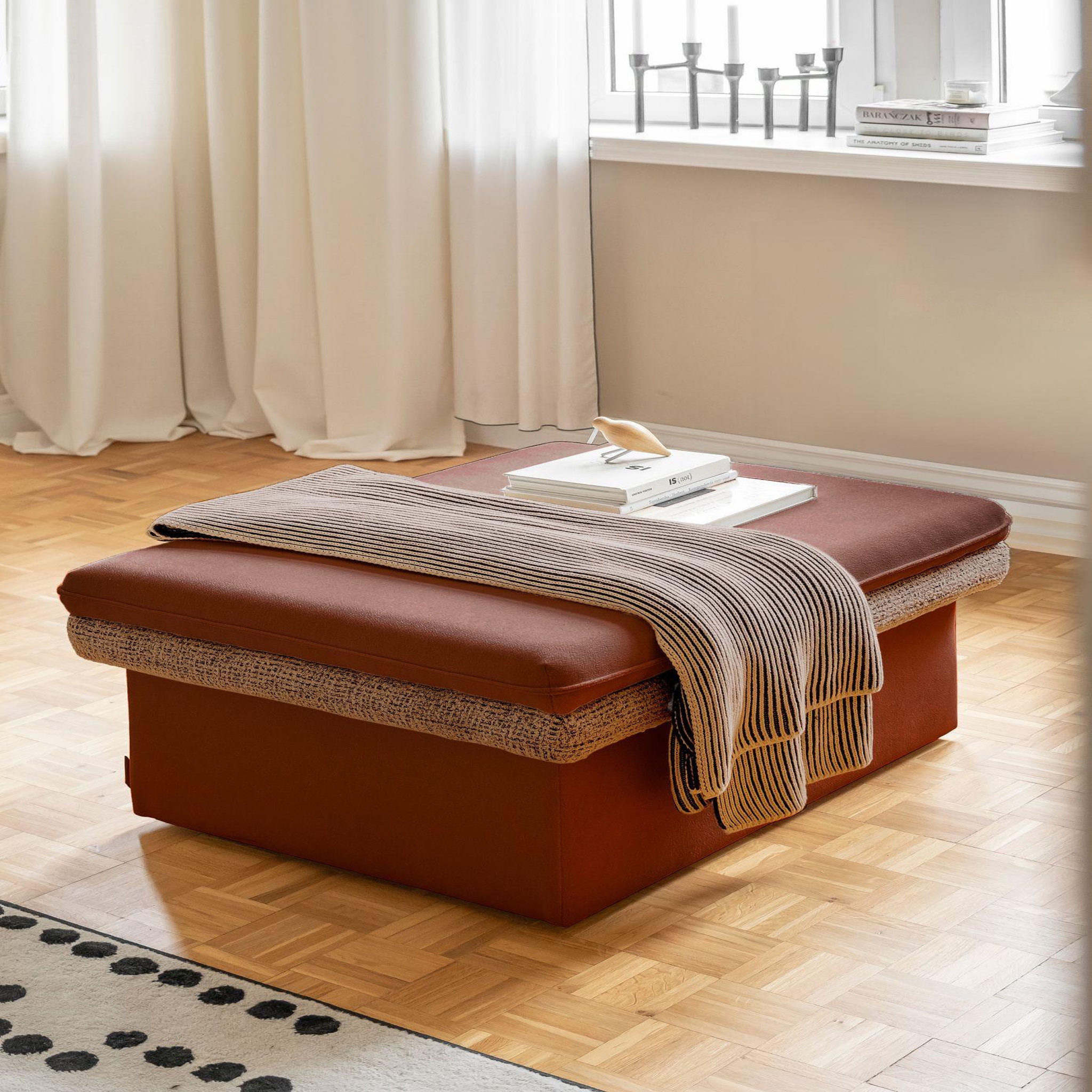 Voir la diapositive 5 : BEST MOBILIER Wilson - pouf avec rangement en tissu et tissu texturé