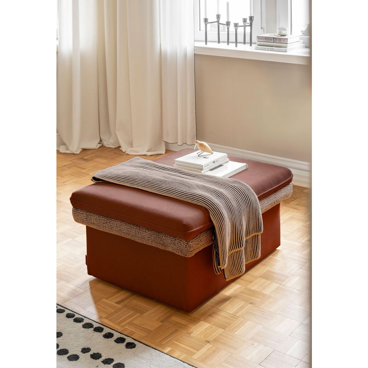 BEST MOBILIER Wilson - pouf avec rangement en tissu et tissu texturé
