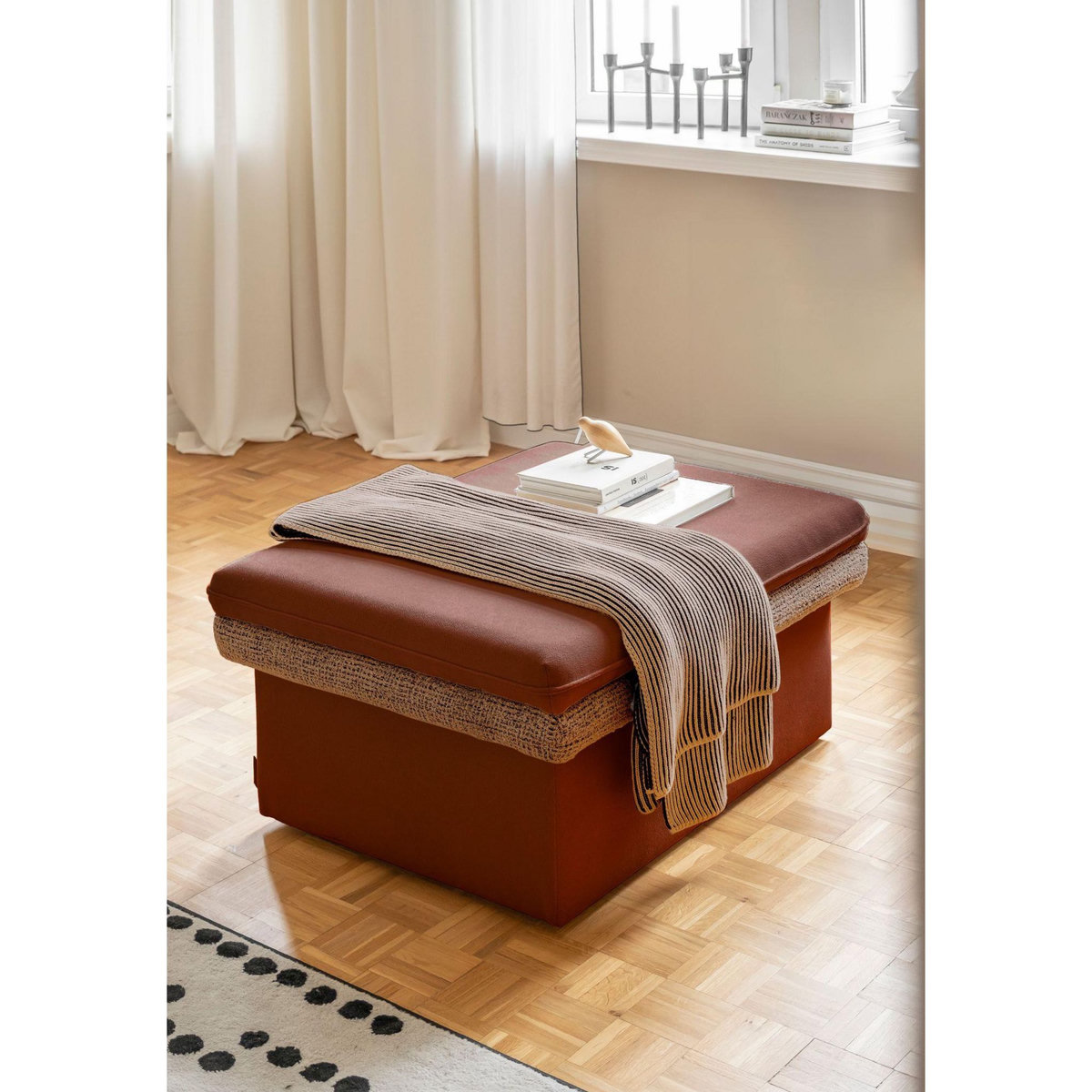 BEST MOBILIER Wilson - pouf avec rangement en tissu et tissu texturé