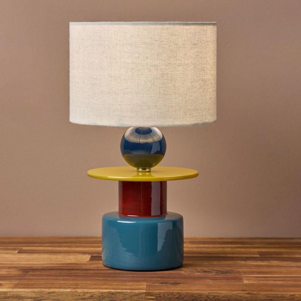 OSTARIA Lampe en céramique multicolore avec abat-jour beige