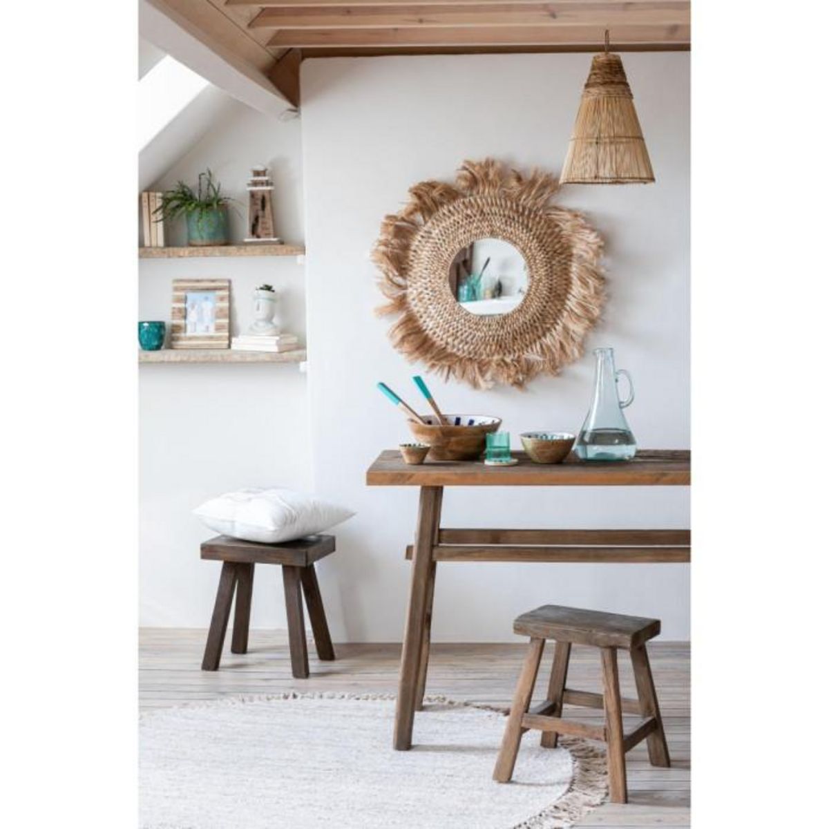 Paris Prix Tapis Rond à Franges  Bohemia  150cm Beige Clair