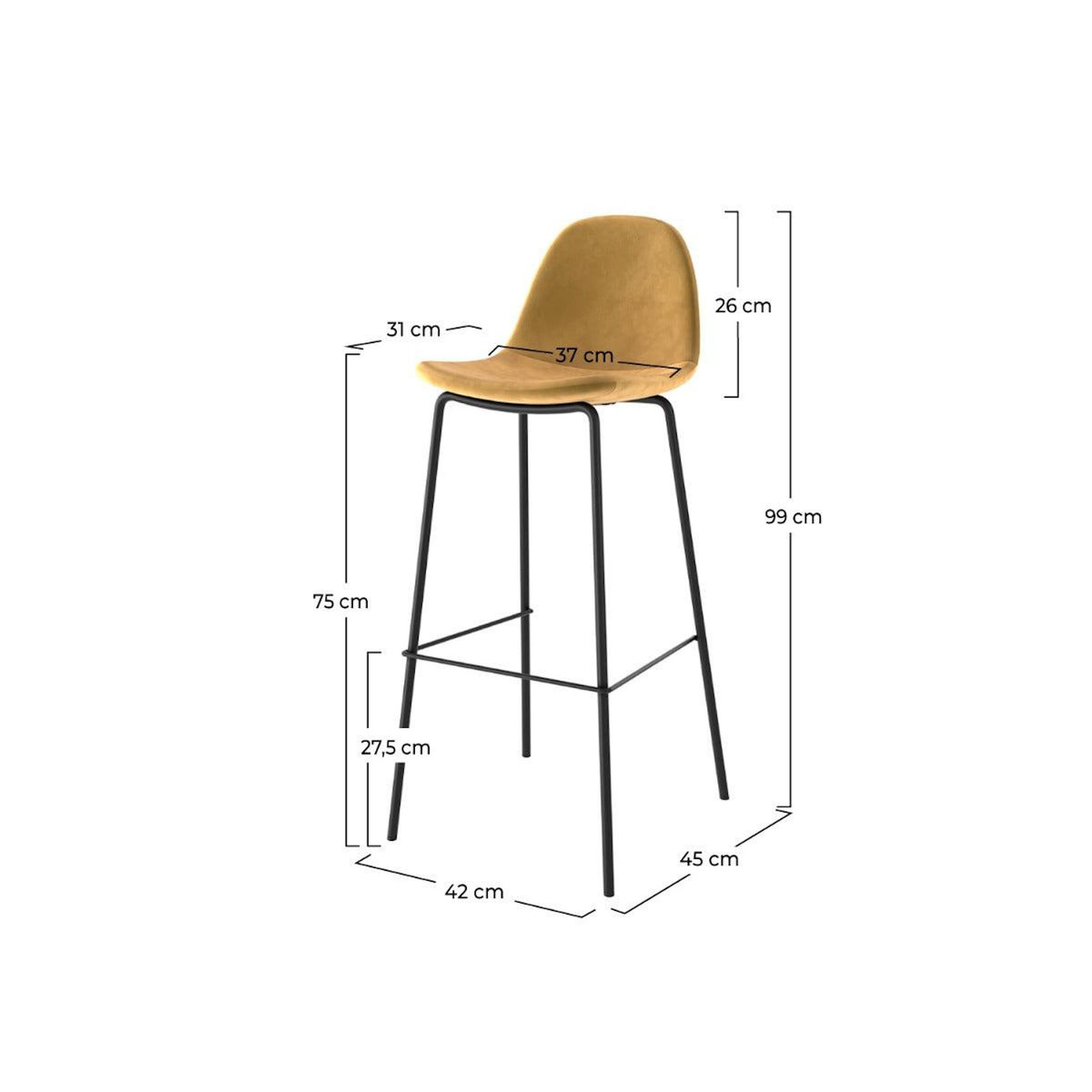 Rendez vous déco Lot de 2 chaises de bar en velours jaune 75 cm - Henrik