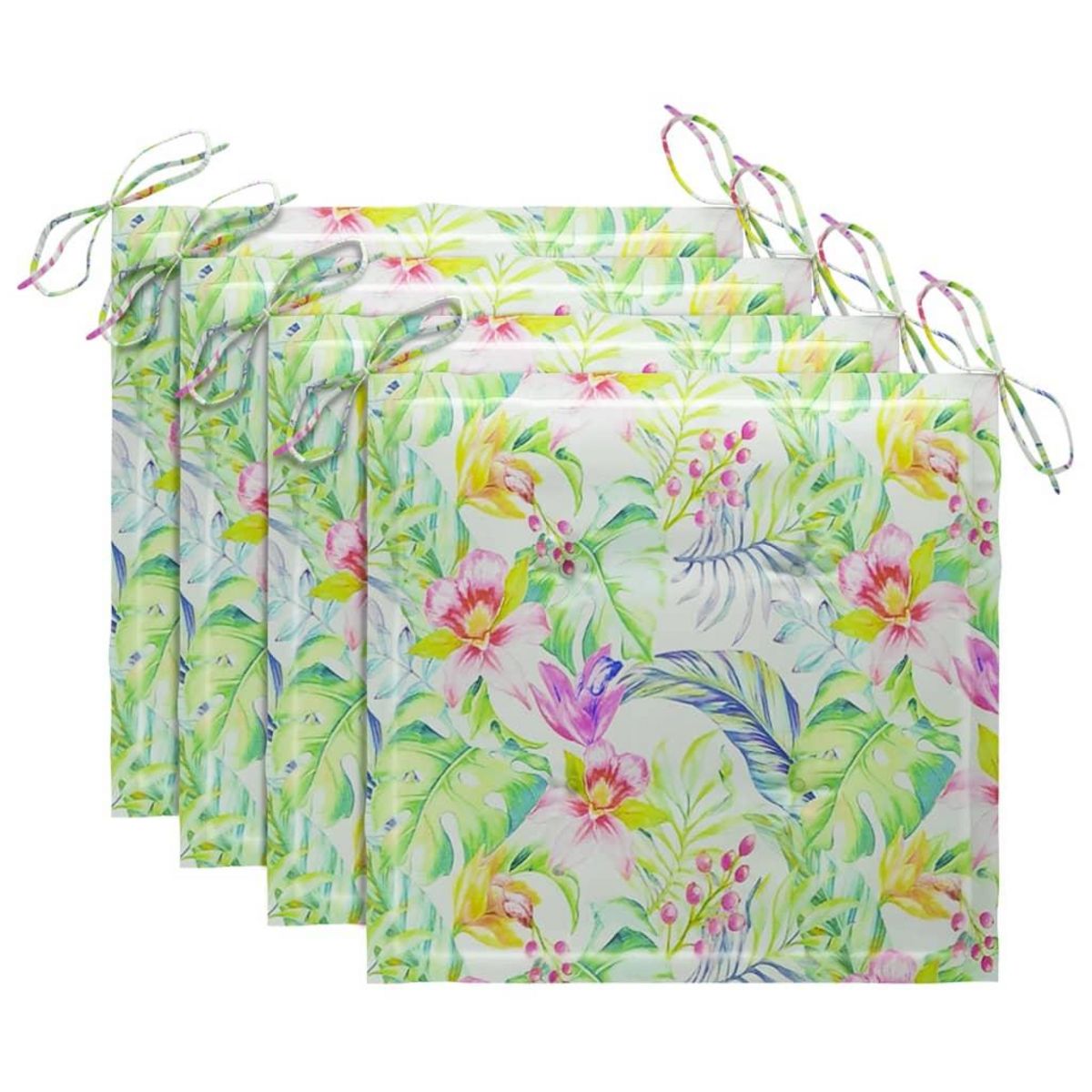 VIDAXL Chaises de jardin lot de 4 avec coussins motif feuilles Teck