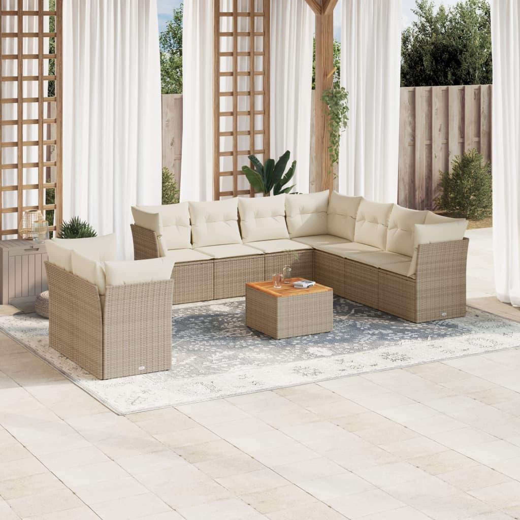 VIDAXL Salon de jardin avec coussins 10 pcs beige resine tressee