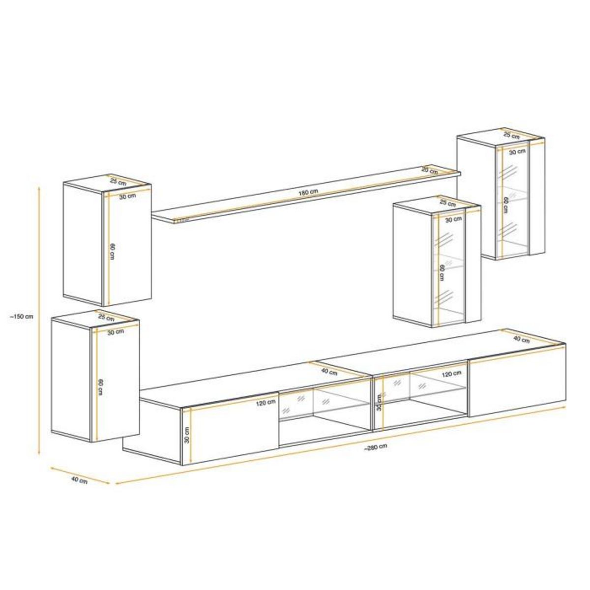 Paris Prix Ensemble Meuble TV  Switch XXV  280cm Noir & Gris