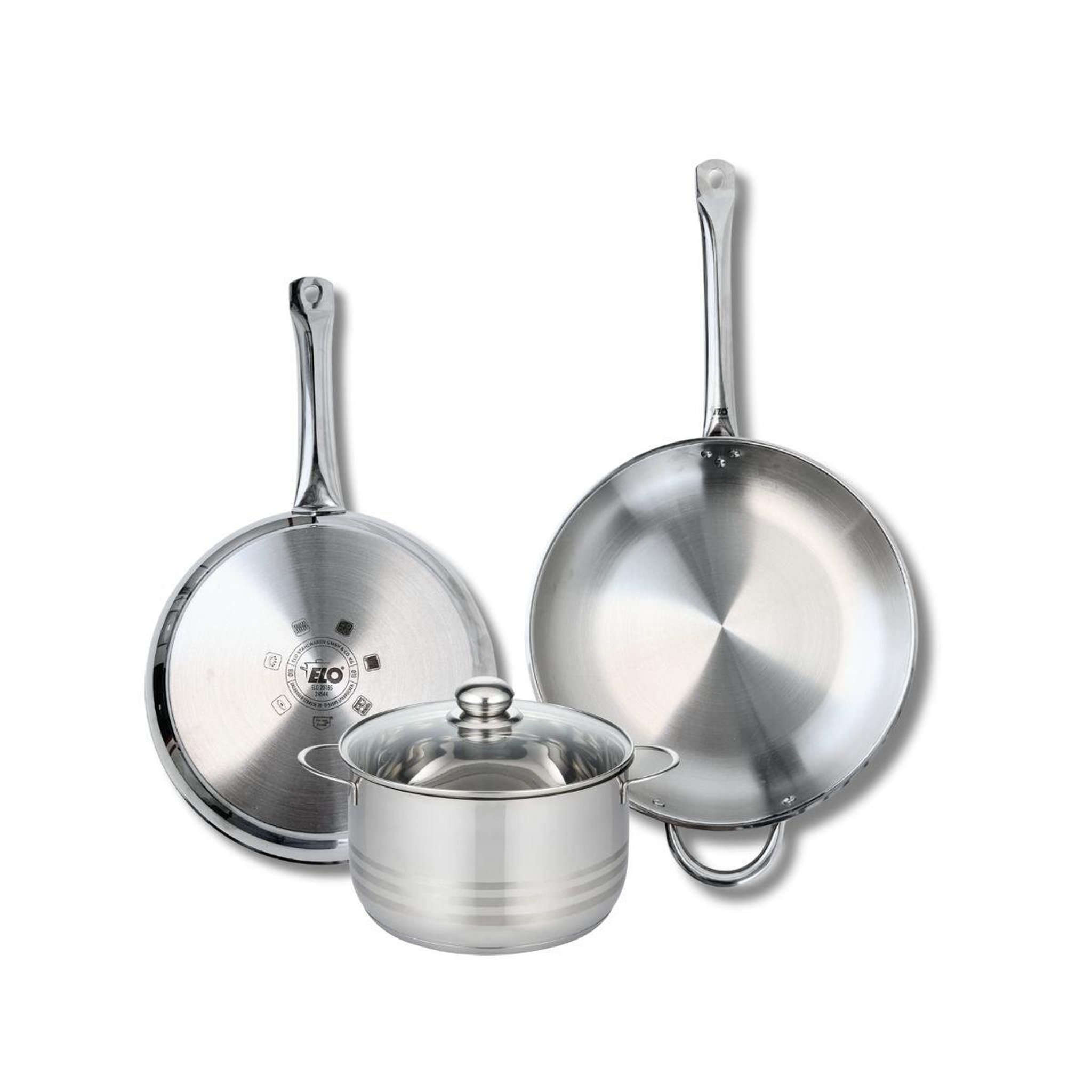 ELO Ensemble de 2 poêles de cuisson 28 et 32 cm et 1 faitout 20 cm elo profi brillant