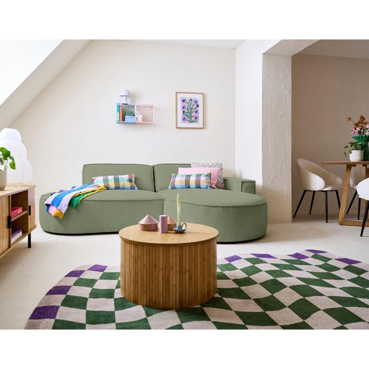 LISA DESIGN Spiaggia - canapé d'angle droit - forme arrondie - 4 places - en velours côtelé