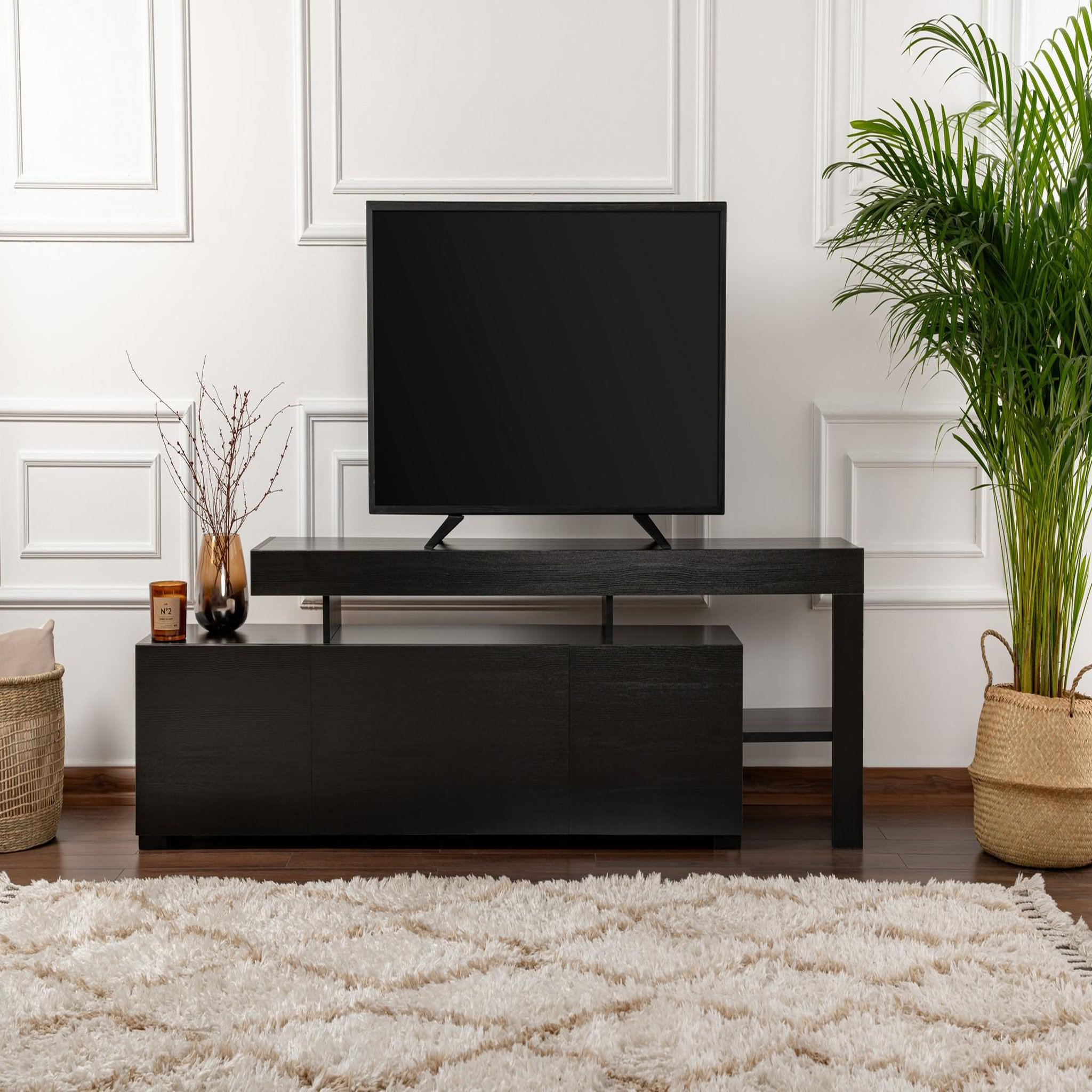 Voir la diapositive 3 : Habitat et Jardin Meuble tv en bois  beliz  192 x 37 x 53 cm - bois noir
