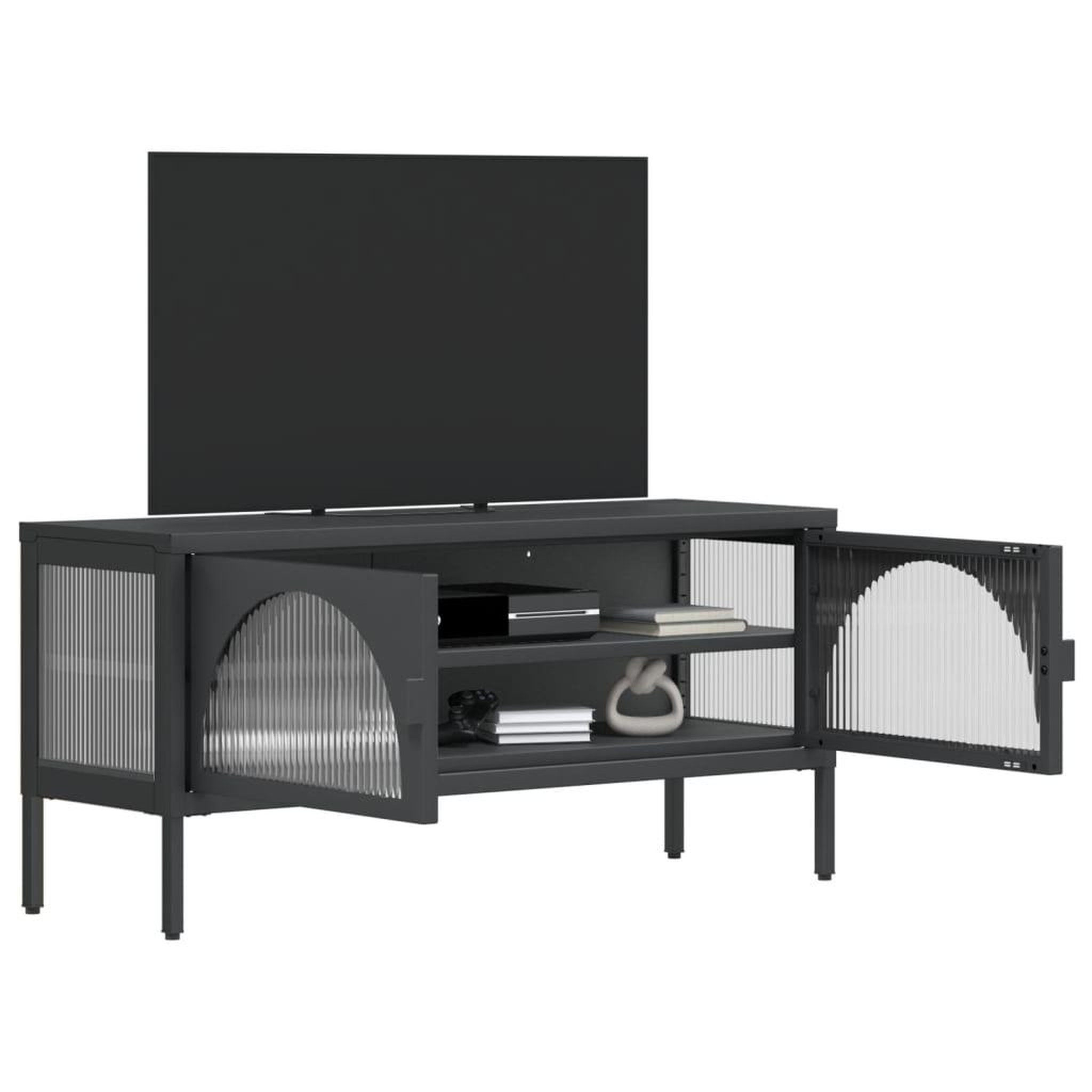 Voir la diapositive 4 : VIDAXL Meuble tv noir 105x35x50 cm verre et acier