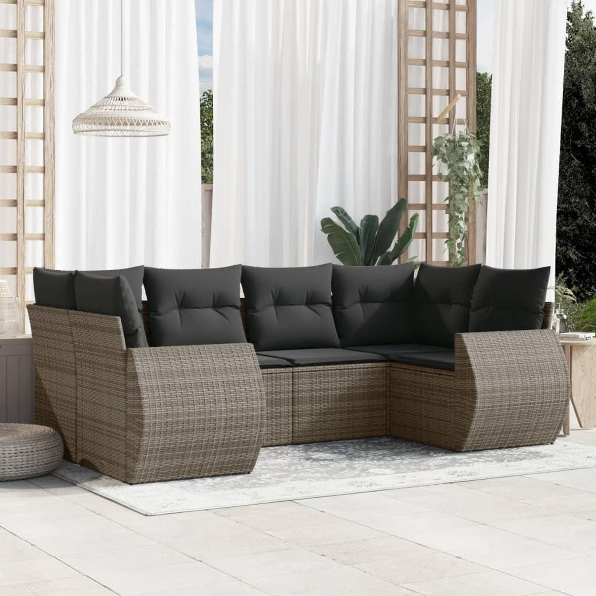 VIDAXL Salon de jardin 6 pcs avec coussins gris resine tressee