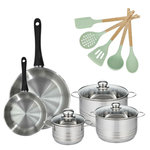 Fackelmann Lot 3 Faitouts 16/20/24cm et 2 Poêles 20/28cm Fackelmann Généva avec 5 ustensiles Ocean