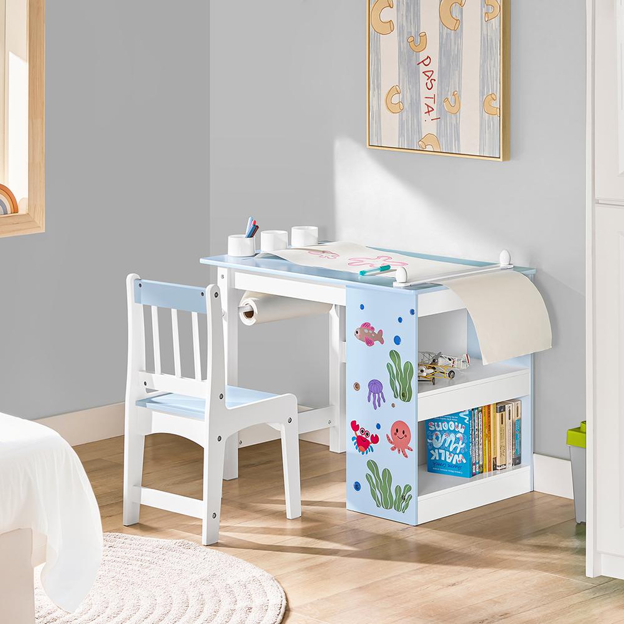 Voir la diapositive 2 : SOBUY SoBuy - Ensemble Table Et Chaise Enfant avec 2 étagères - Nordique - KMB60