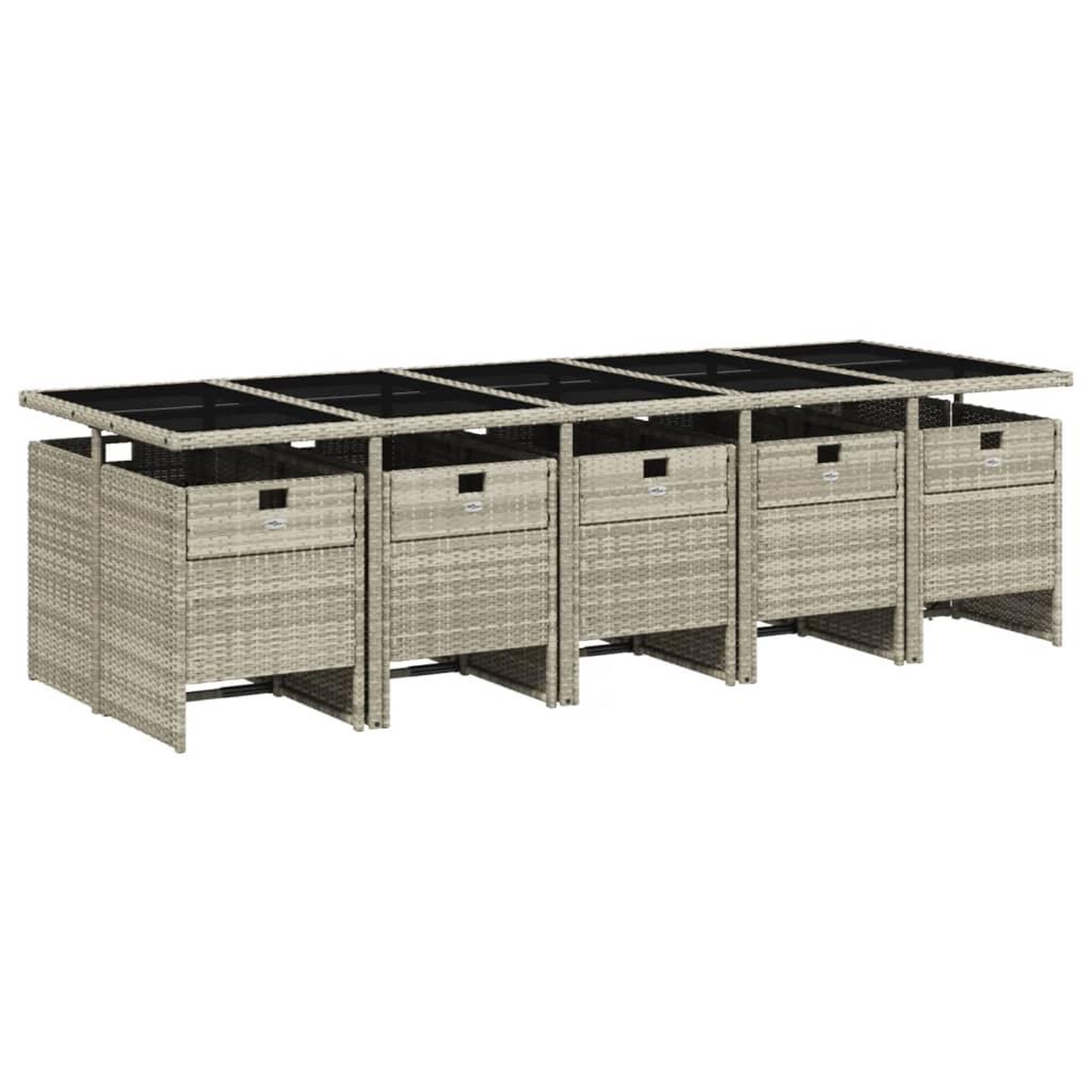 Voir la diapositive 3 : VIDAXL Ensemble a manger de jardin 11pcs avec coussins gris poly rotin