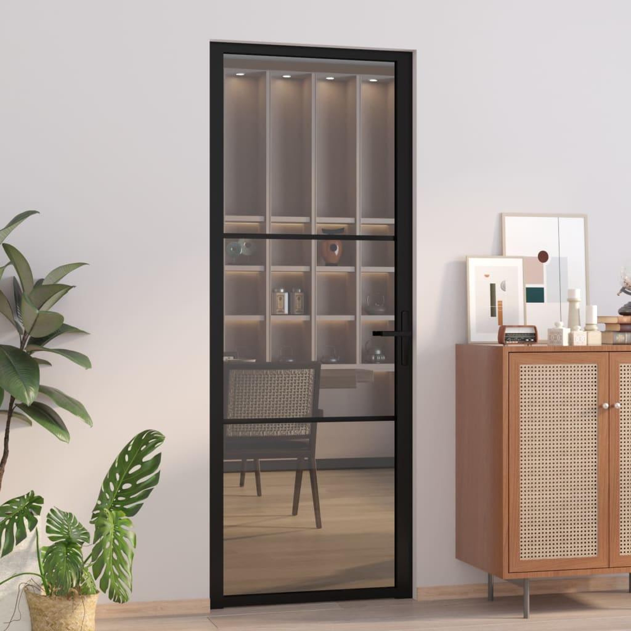 Voir la diapositive 1 : VIDAXL Porte interieure 76x201,5 cm Noir Verre ESG et aluminium