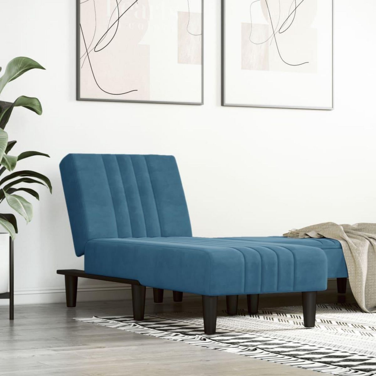 VIDAXL Chaise longue bleu velours