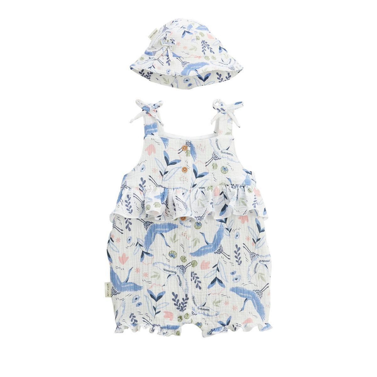 Petit Béguin Barboteuse bébé + chapeau en gaze de coton Tiana