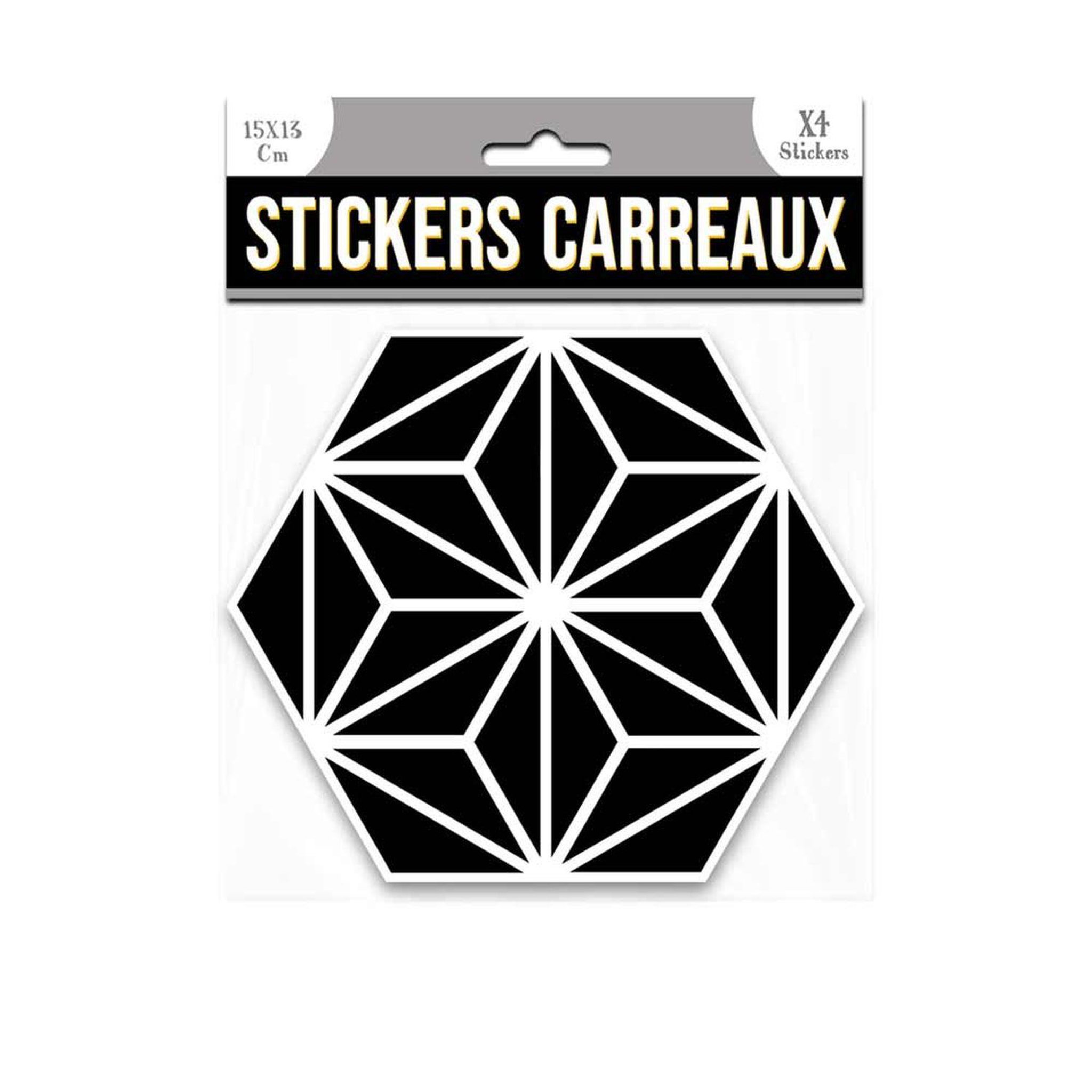 SUD TRADING 4 stickers hexagonal  - 15 x 13 cm - noir et blanc