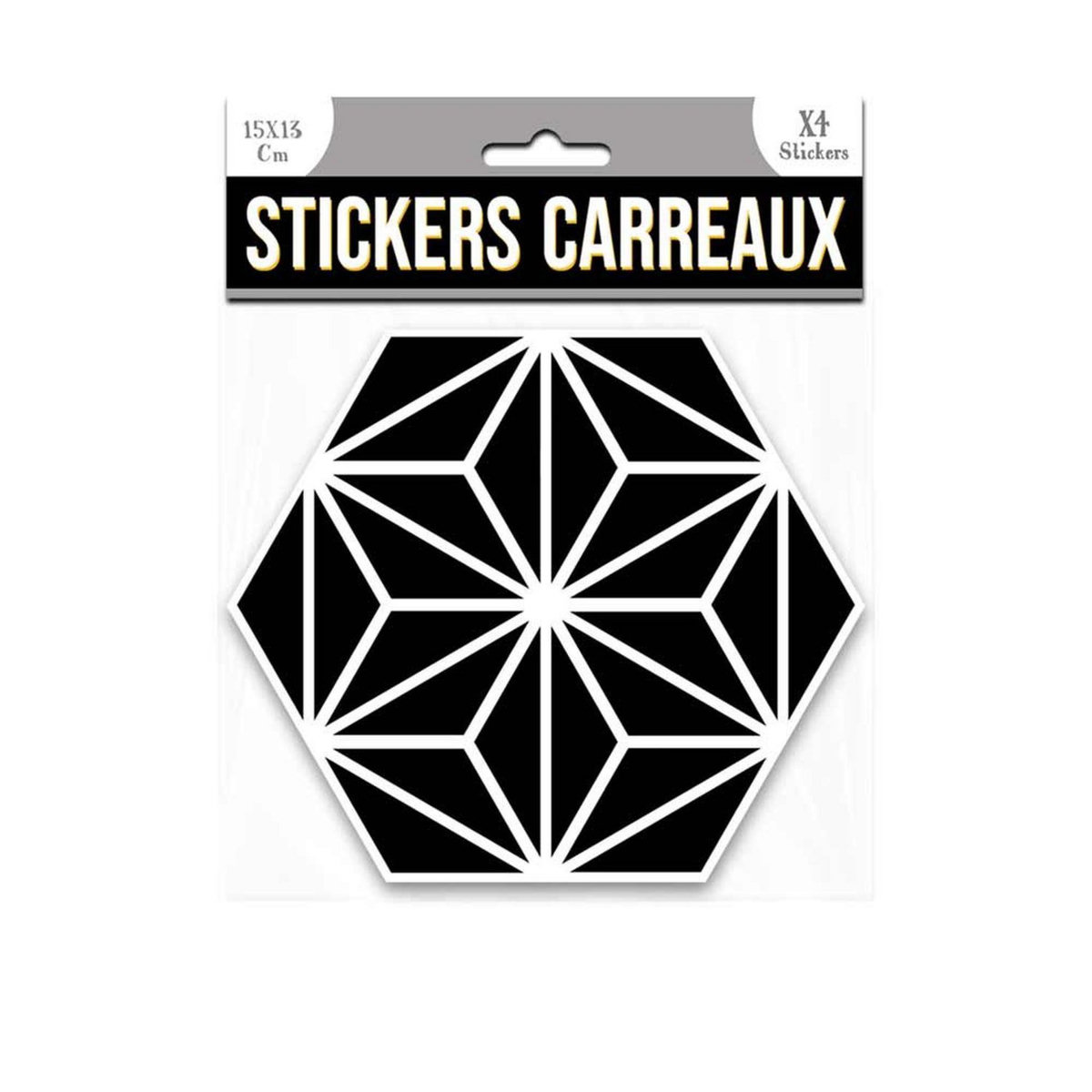 SUD TRADING 4 Stickers hexagonal  - 15 x 13 cm - noir et blanc