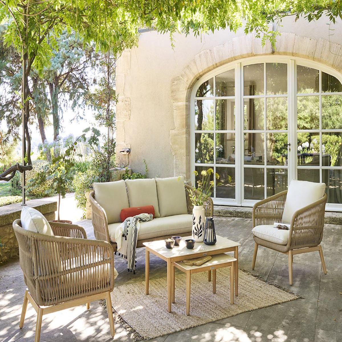 HESPERIDE Salon de jardin alu effet bois brossé Orissa Effet bois - 5 places - Hespéride