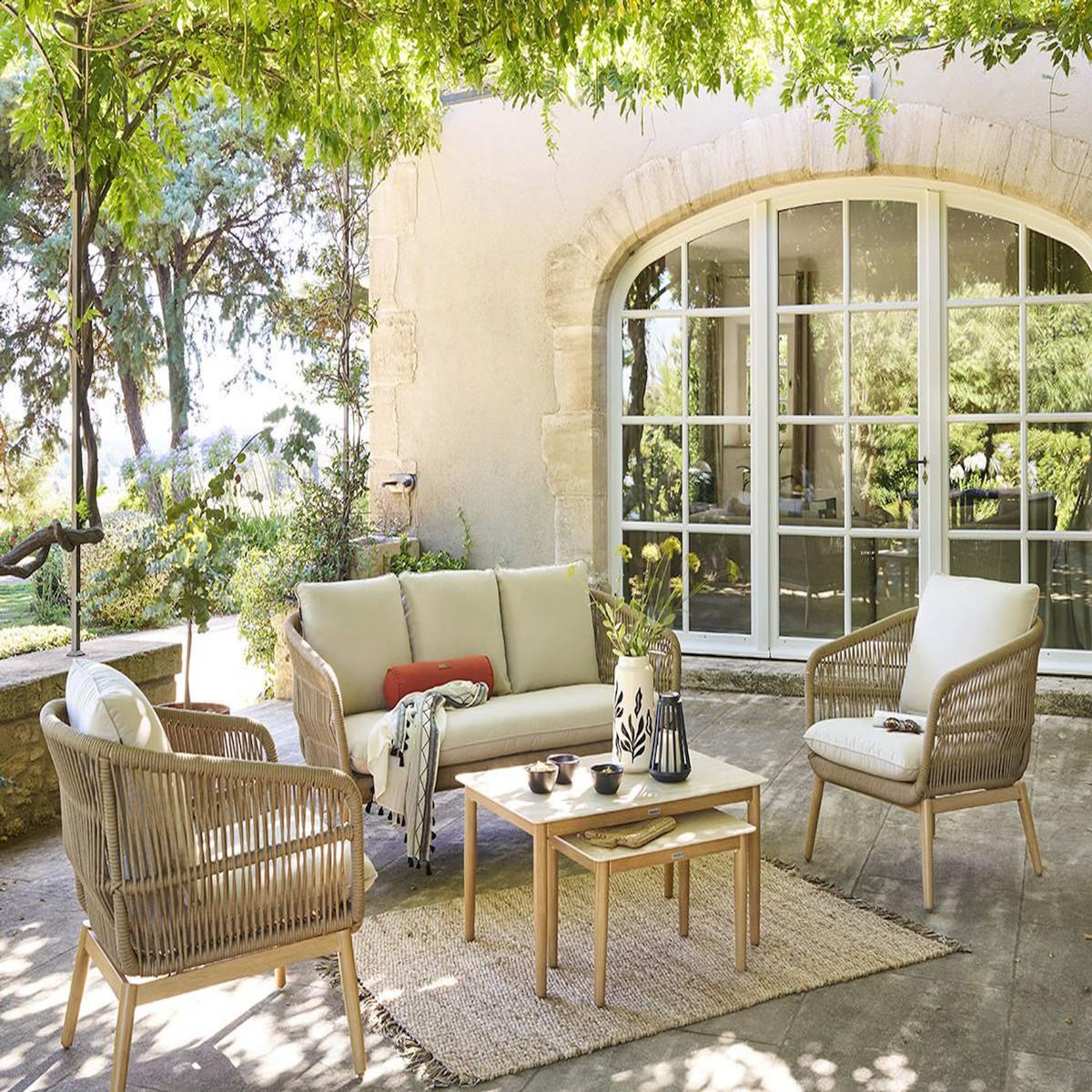 HESPERIDE Salon de jardin alu effet bois brossé Orissa Effet bois - 5 places - Hespéride