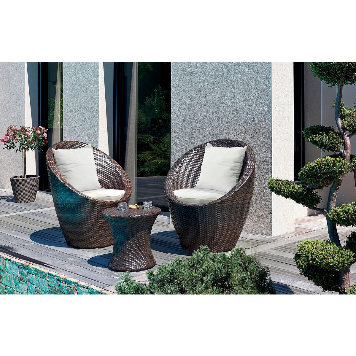 DCB GARDEN Salon bas de jardin 2 personnes chocolat TOTEM