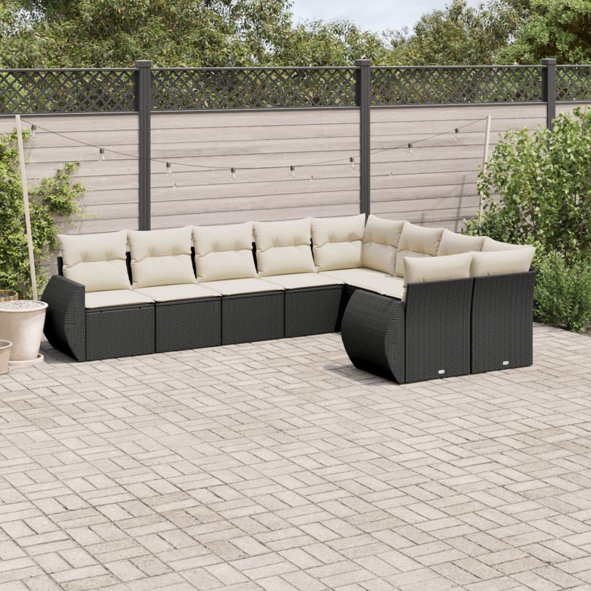 VIDAXL Salon de jardin 9 pcs avec coussins noir resine tressee