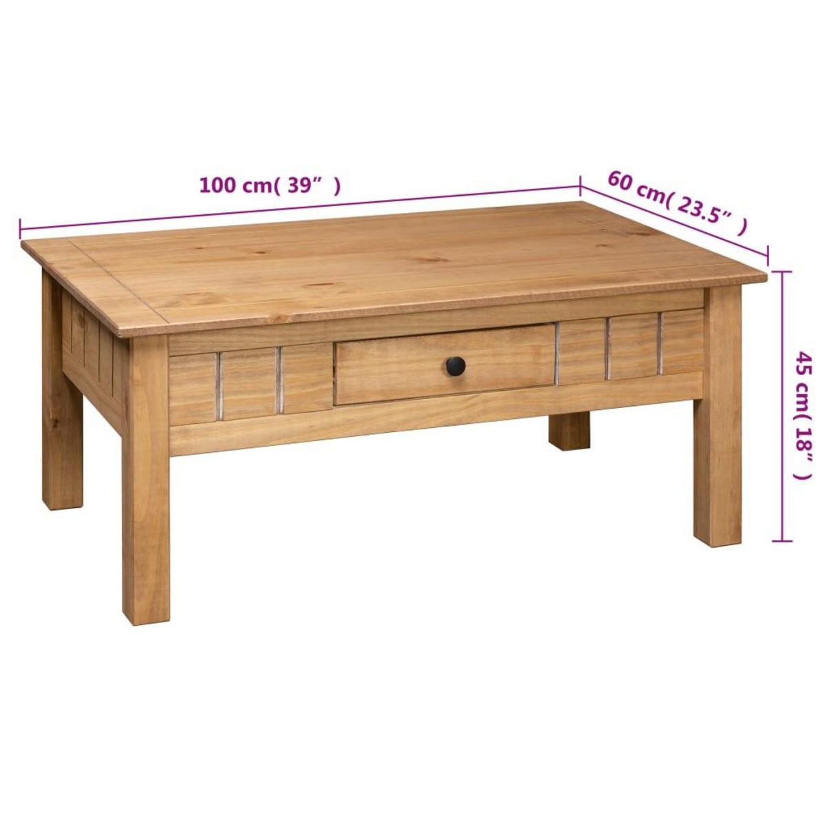 VIDAXL Table basse 100x60x45 cm Pin massif Assortiment Panama