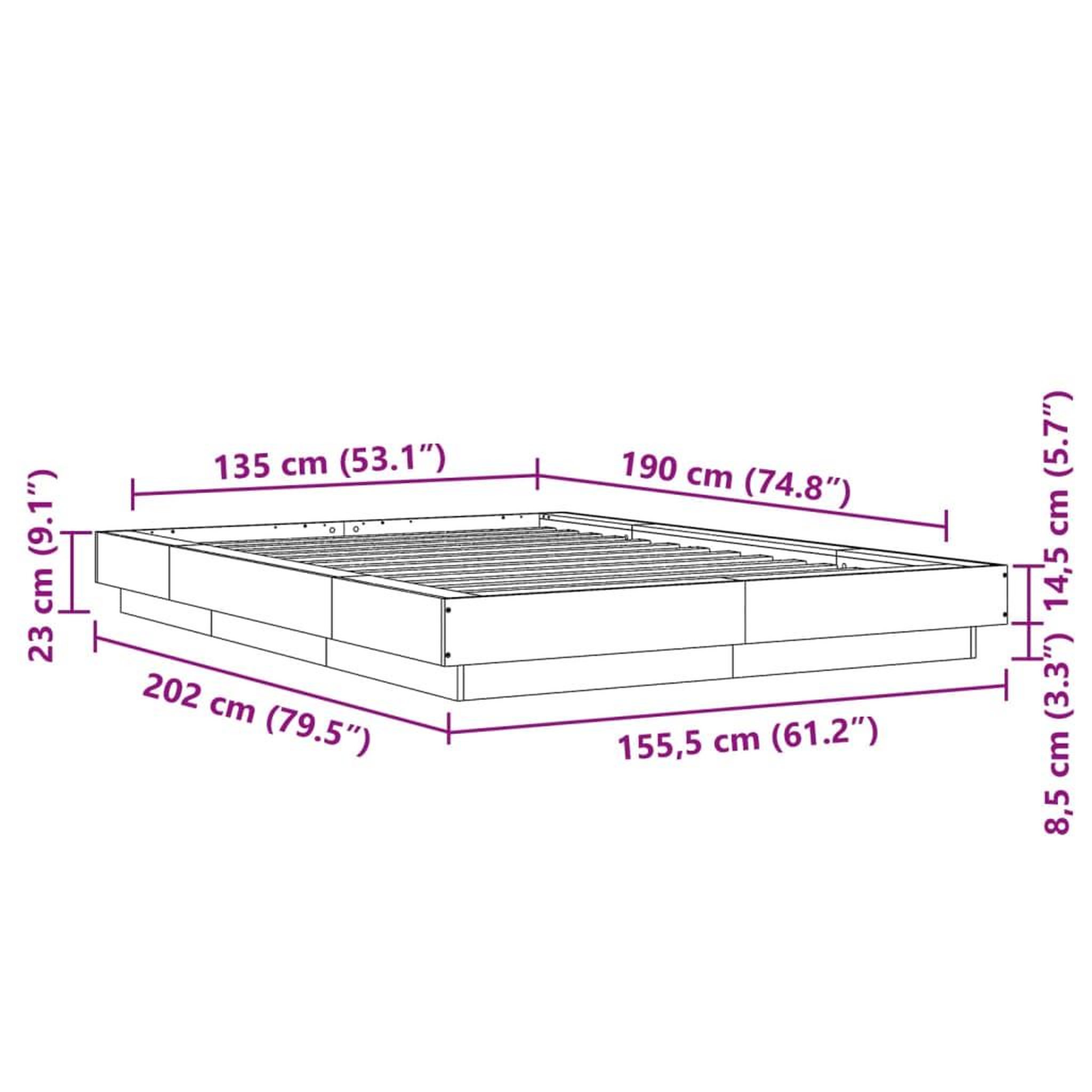 Voir la diapositive 6 : VIDAXL Cadre de lit avec lumieres LED sans matelas blanc 135x190 cm