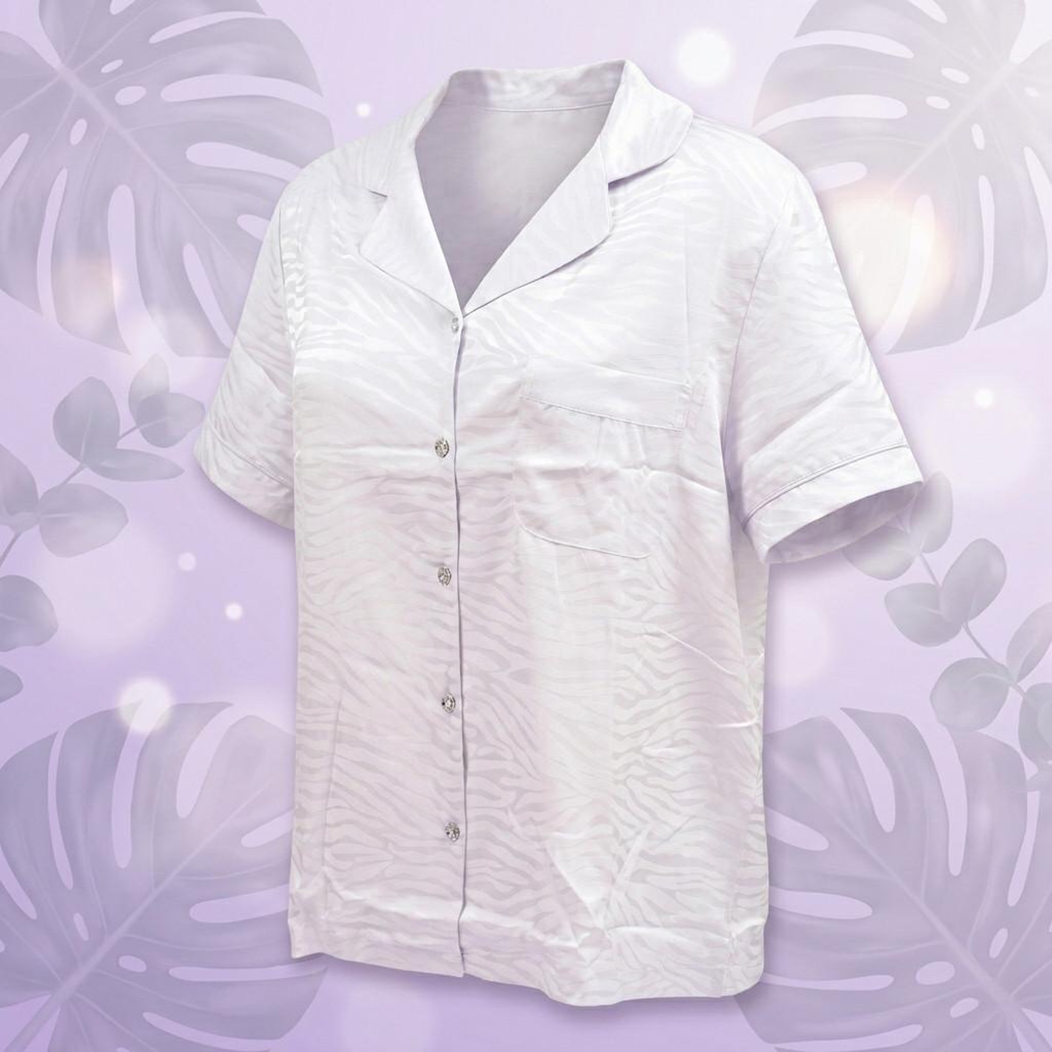 Voir la diapositive 3 : OZABI OZABI Pyjama Femme Short Satiné Boutonné Motif Zèbre Toucher Soie