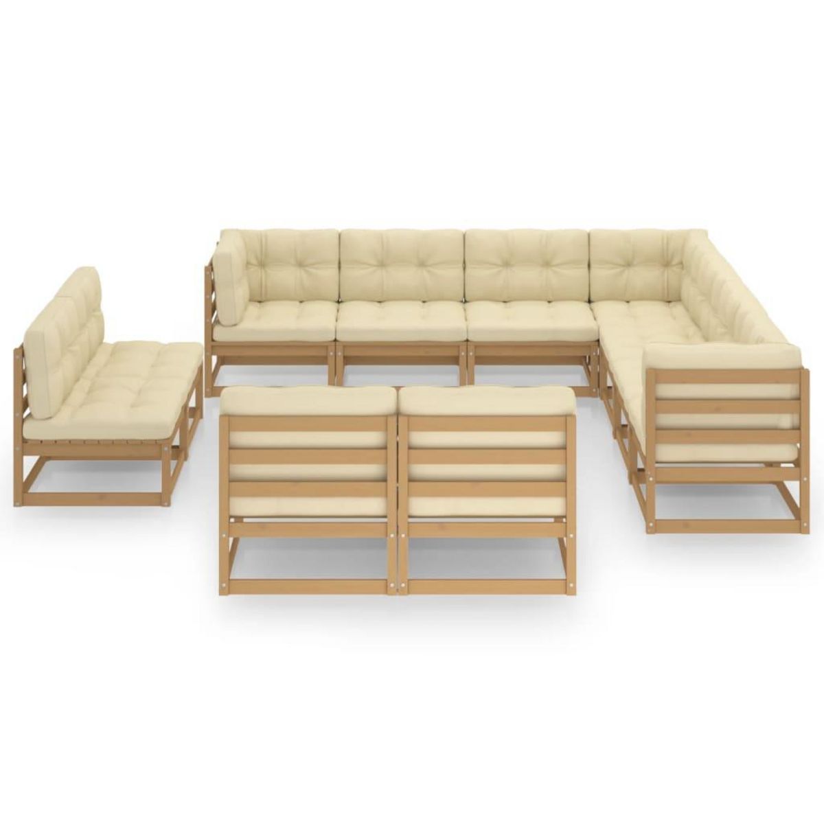 VIDAXL Salon de jardin 11 pcs avec coussins Marron miel Bois de pin