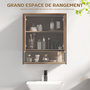 Voir la diapositive 5 : HOMCOM Armoire miroir murale salle de bain 2 portes design - étagère, niche - métal noir effet bois noyer