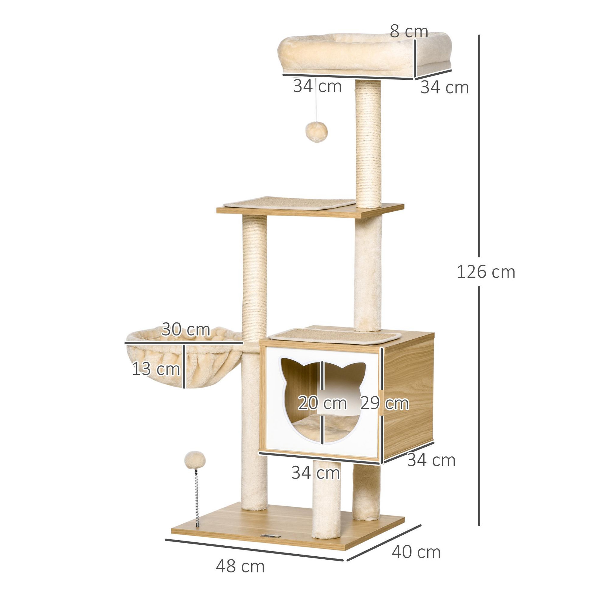 Voir la diapositive 3 : PAWHUT Arbre à chat multi-équipement griffoirs grattoirs niche hamac panier coussins amovibles h126 cm peluche courte sisal naturel beige