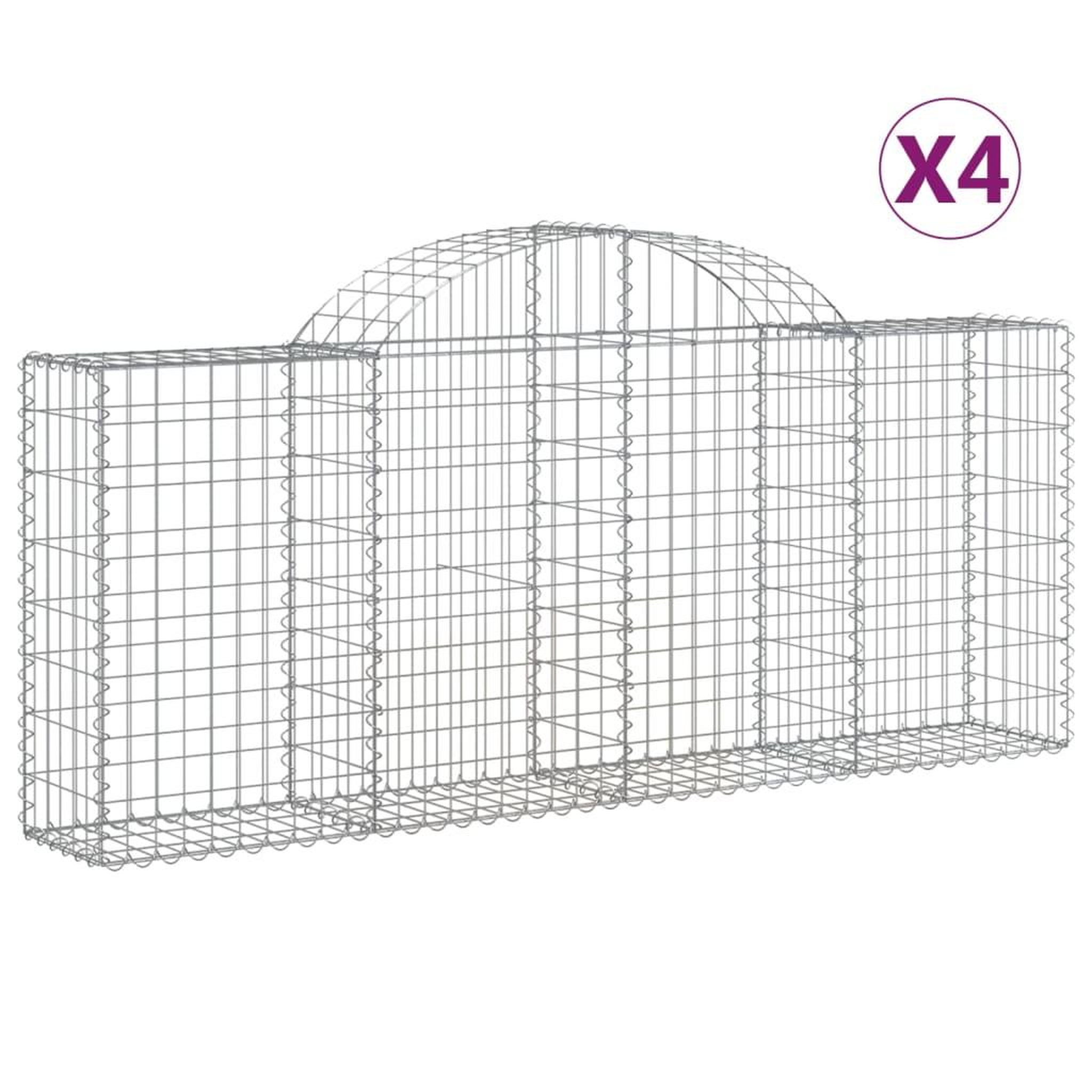 Voir la diapositive 2 : VIDAXL Paniers a gabions arques 4 pcs 200x30x80/100 cm Fer galvanise