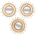 ATMOSPHERA Lot de 3 Miroirs Muraux Rotin  Soleil  28cm Beige