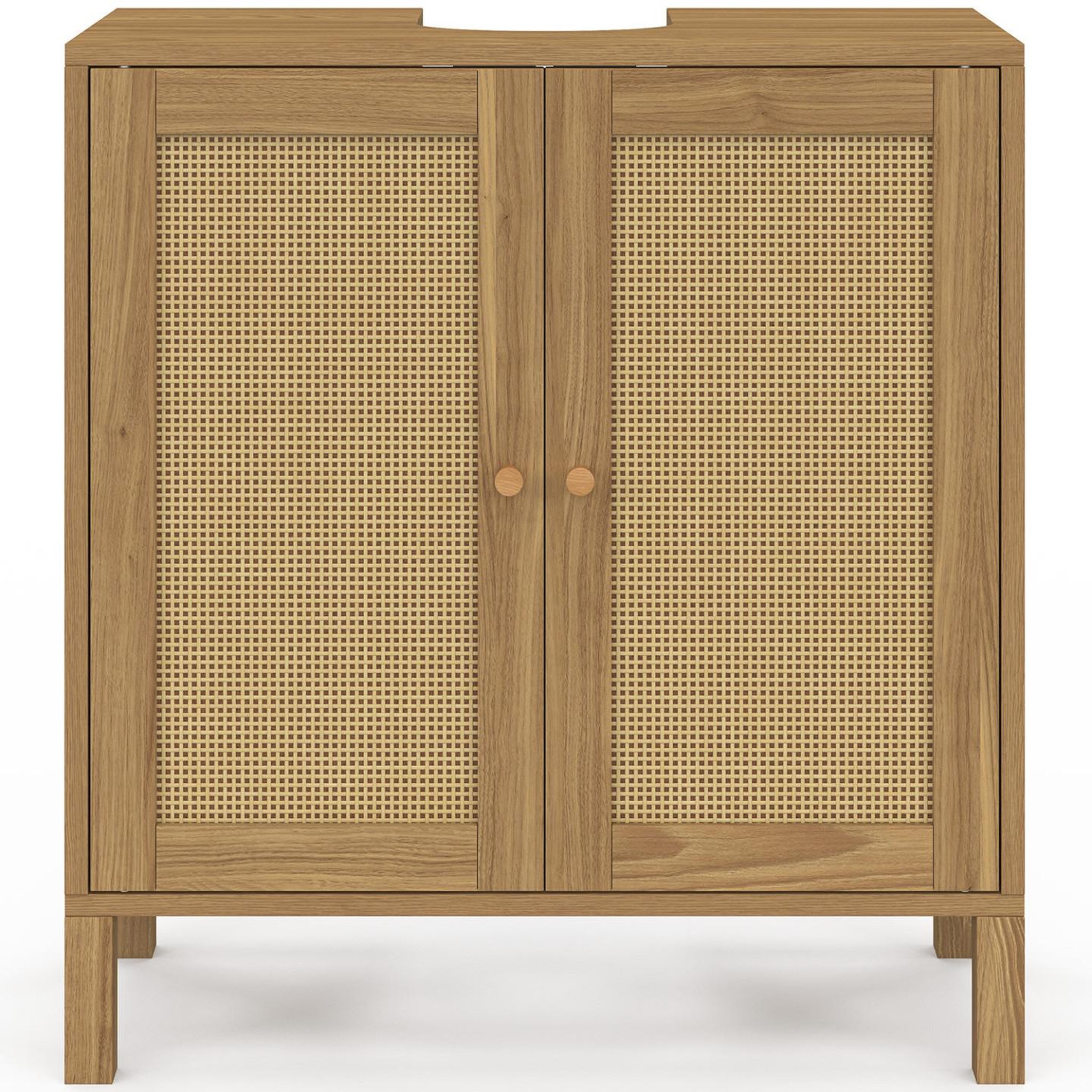 Voir la diapositive 4 : ID MARKET Meuble sous lavabo salle de bain hanae effet naturel cannage