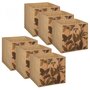 TOILINUX Lot de 6 Boîtes de rangement imprimé tropical en bambou et tissu - Marron