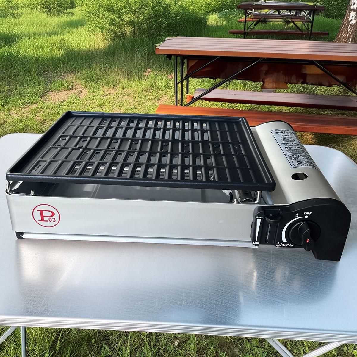PROJECT Barbecue à gaz Portable Grill 1900W Allumage Piezo + Récupérateur de graisse amovible & lavable Camping COOK160