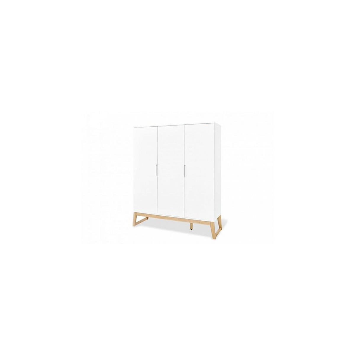 Pinolino Armoire Bridge grande Semi poli fin  MDF uni laqué blanc et massif frêne laqué clair