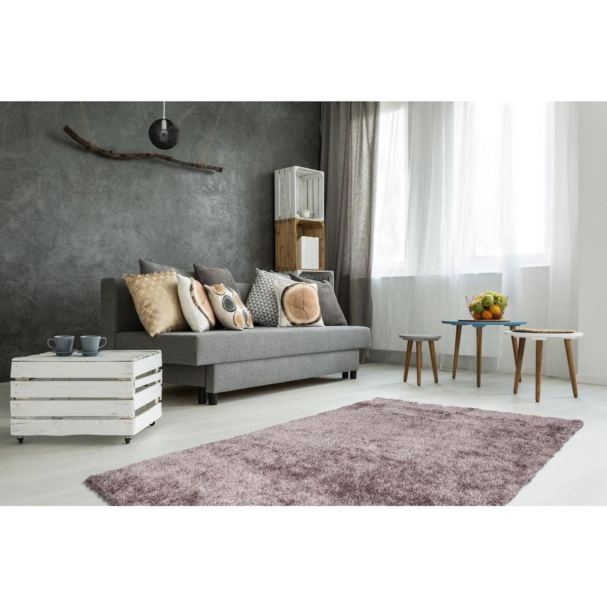 Paris Prix Tapis Shaggy Fait Main  Diamond  Taupe