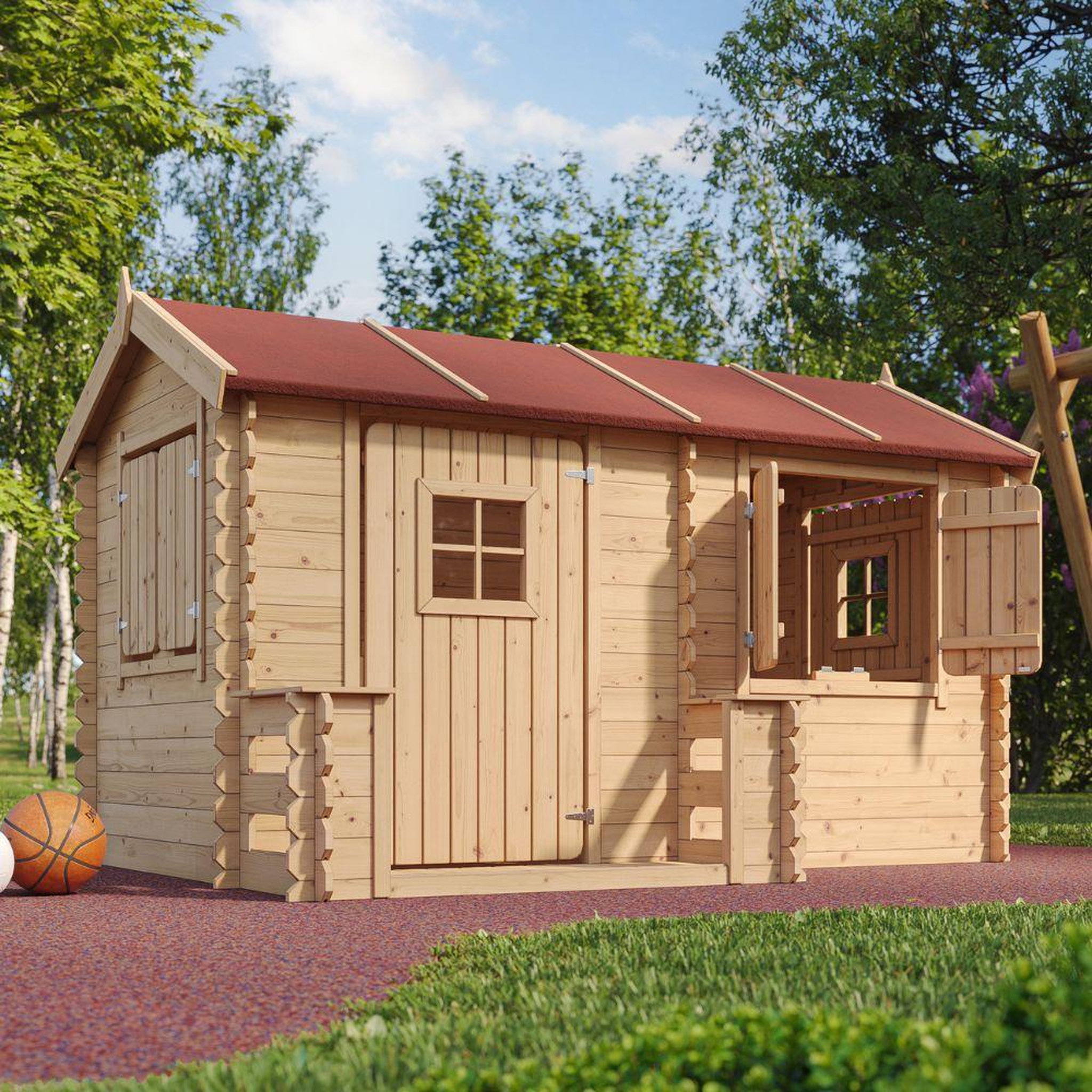 Voir la diapositive 4 : TIMBELA Maison en bois pour enfants - maison de jeux pour l'extérieur 146x241x151cm/2.63m2 m503