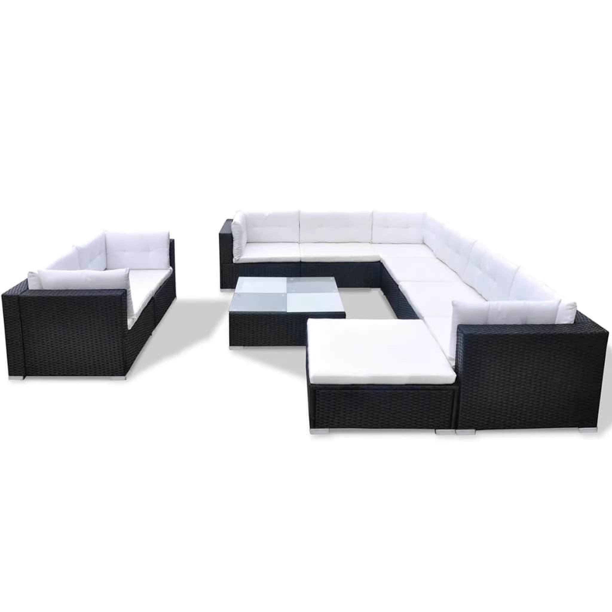 Voir la diapositive 2 : VIDAXL Salon de jardin 10 pcs avec coussins Resine tressee Noir