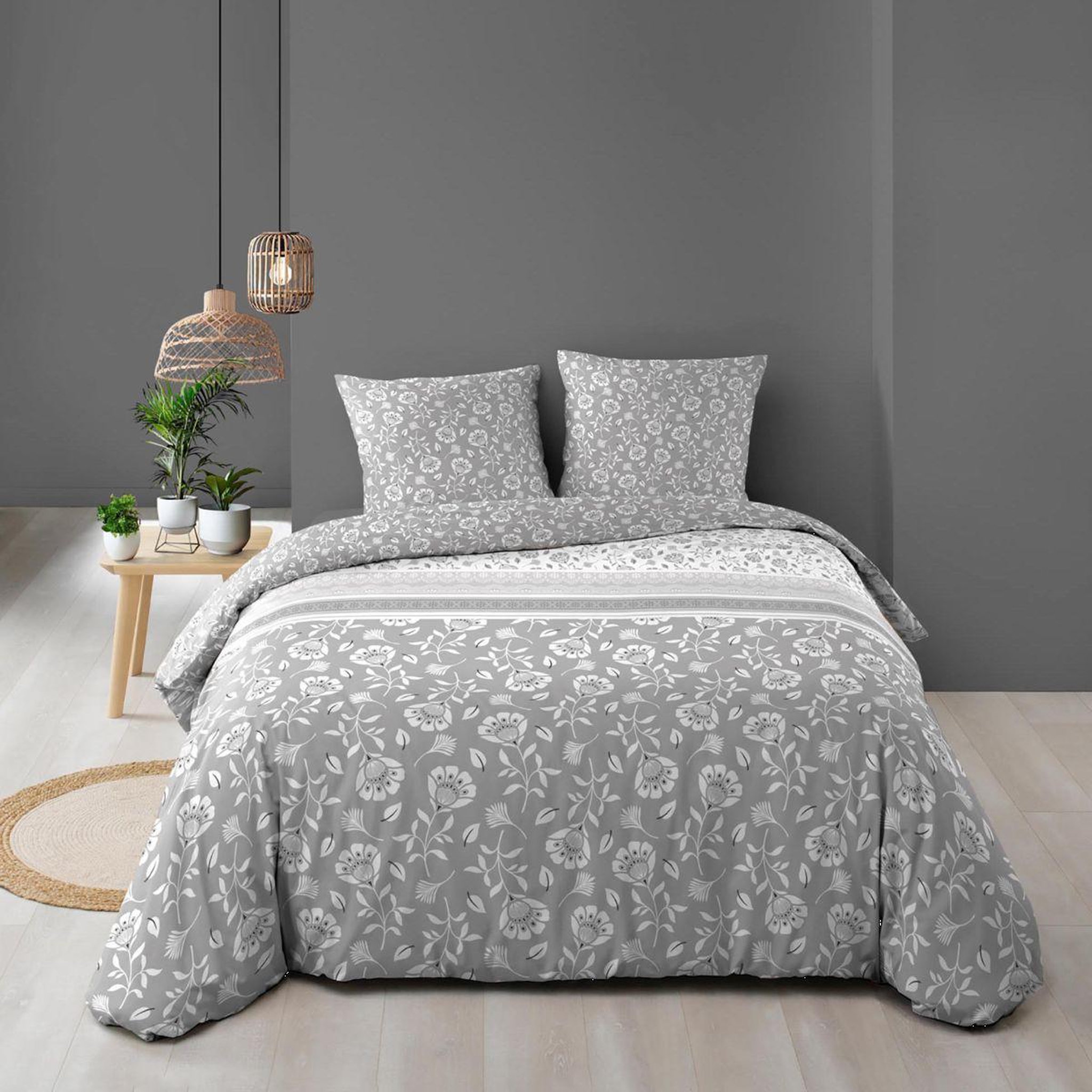Douceur d'Intérieur Parure de lit 3 pièces  flavie  240x220cm gris