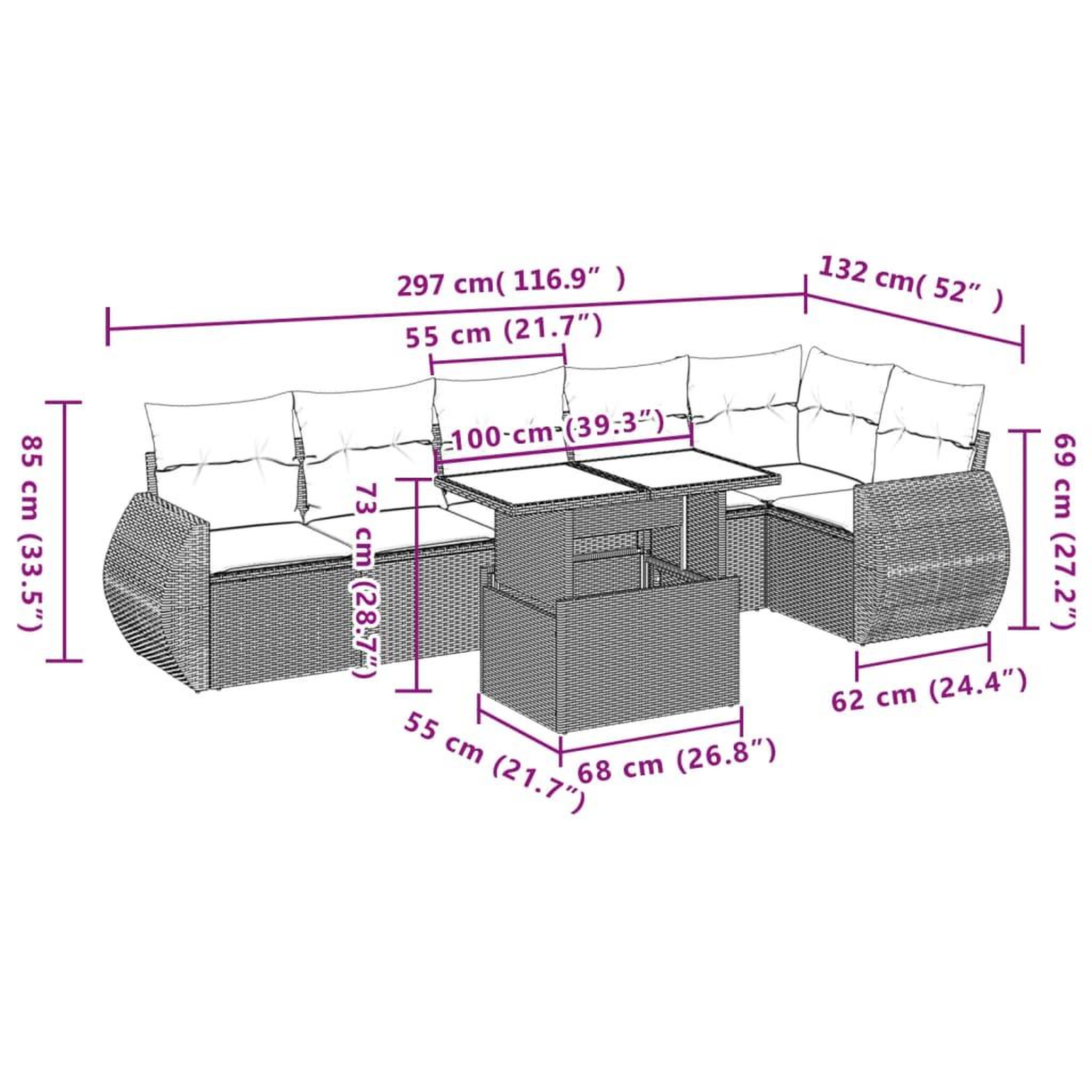 Voir la diapositive 6 : VIDAXL Salon de jardin avec coussins 7 pcs gris resine tressee