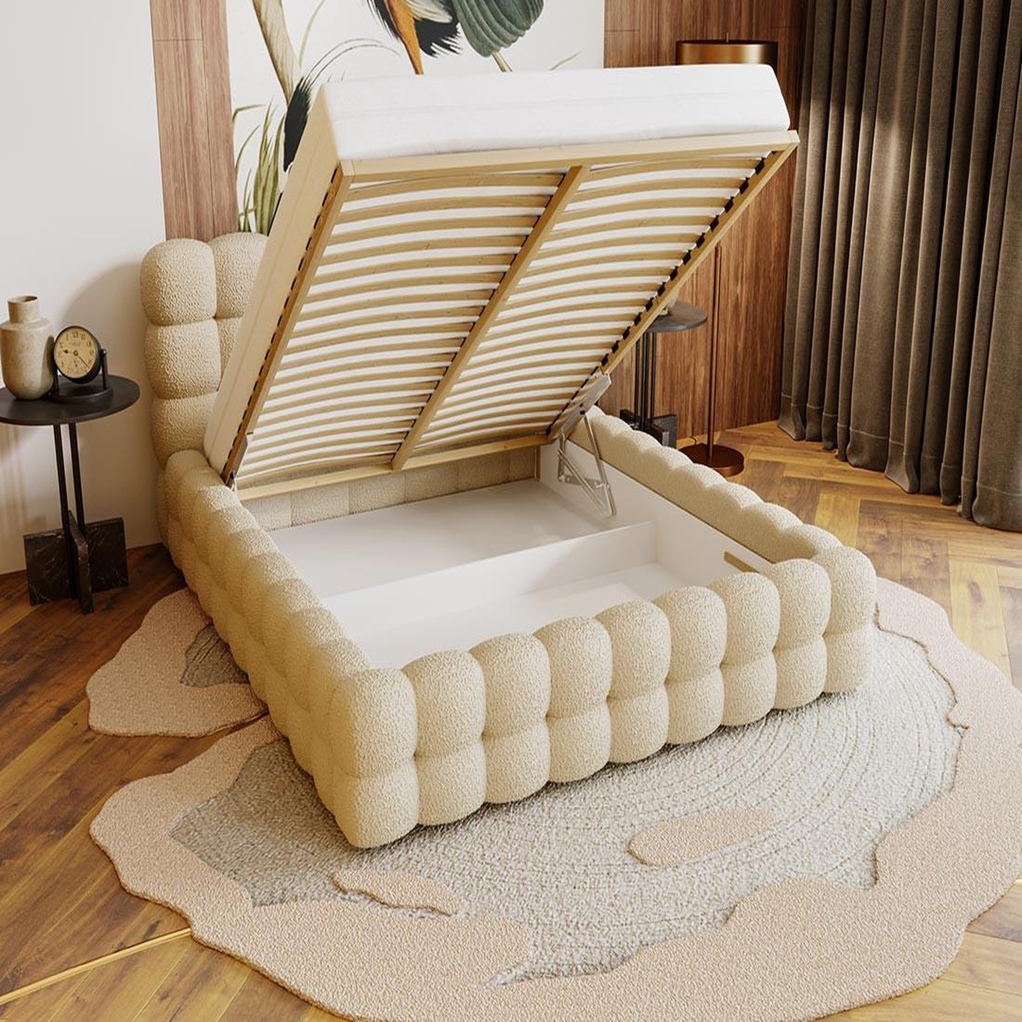 Voir la diapositive 4 : BEST MOBILIER Darling - lit coffre queen size - 160x200 cm - sommier inclus - en tissu bouclette