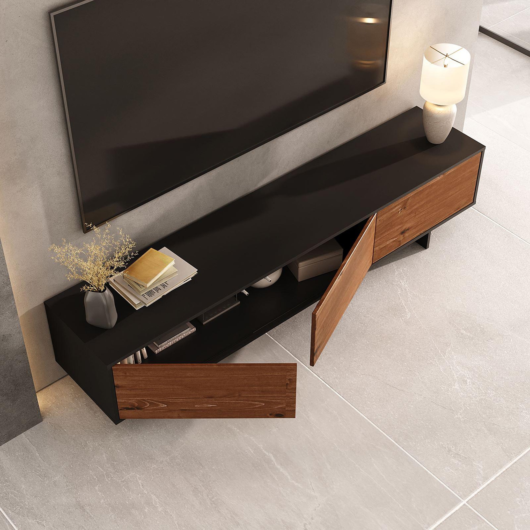 Voir la diapositive 5 : IDIMEX Meuble tv arto l 184 cm 3 portes en bois
